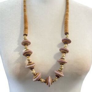 Chunky Wooden Statement Necklace Multicolor Vintage